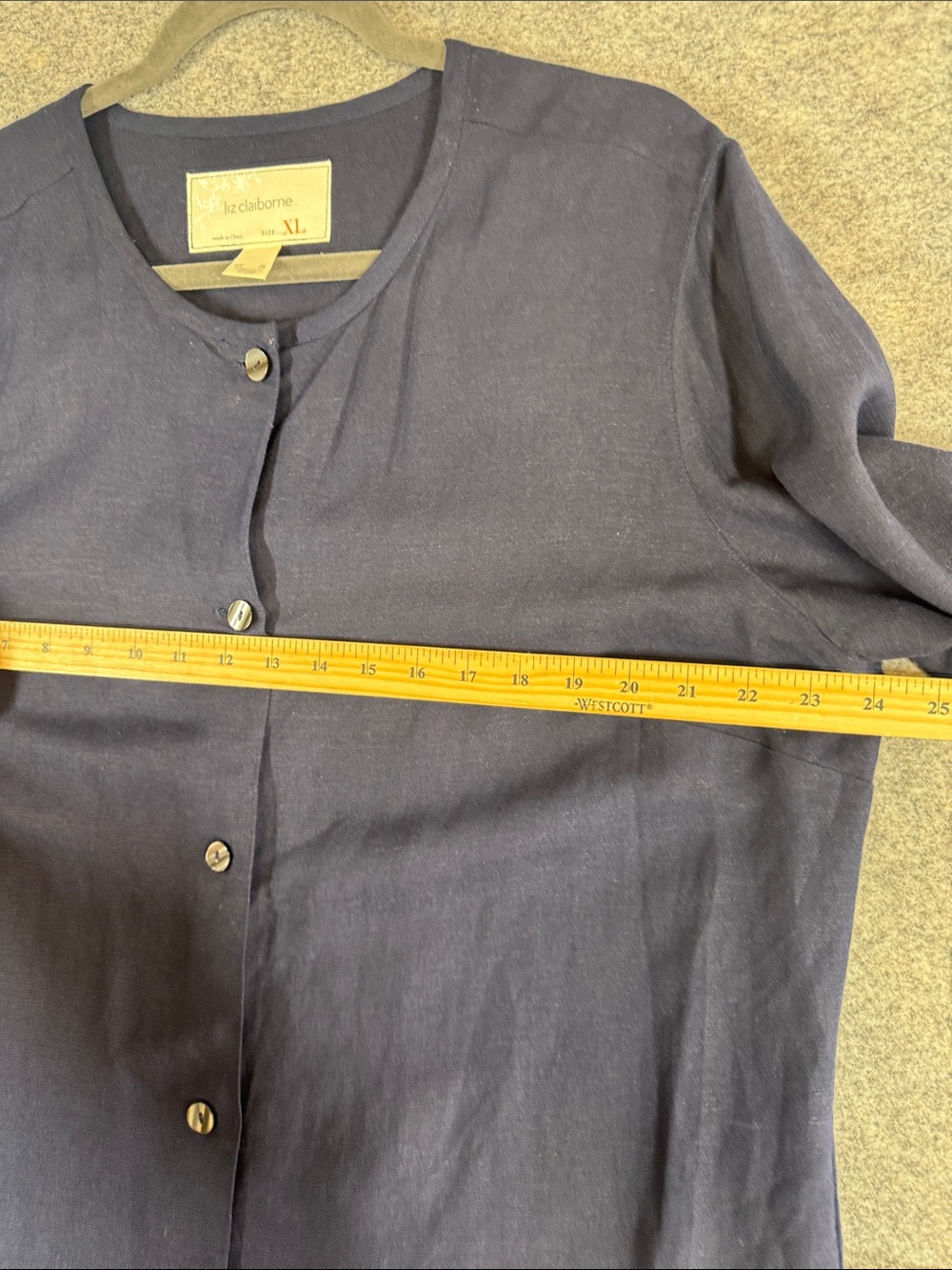 Liz Claiborne Navy Linen Blend Button Front  Top XL Minimalist Career Lagenlook - Picture 5 of 11